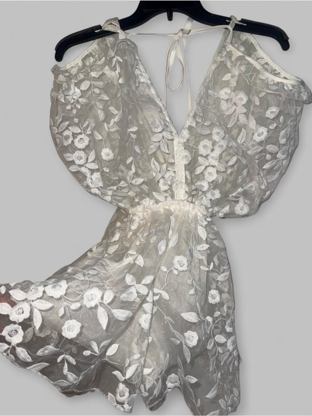 Sheer Floral Lace Romper in white